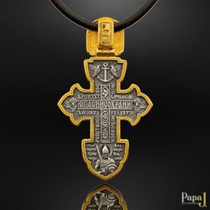 Серебряный православный нательный крест с позолотой 999 пробы, Распятие Христово и святой Александр Невский