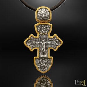 Серебряный православный нательный крест с позолотой 999 пробы, Распятие Христово и святой Александр Невский