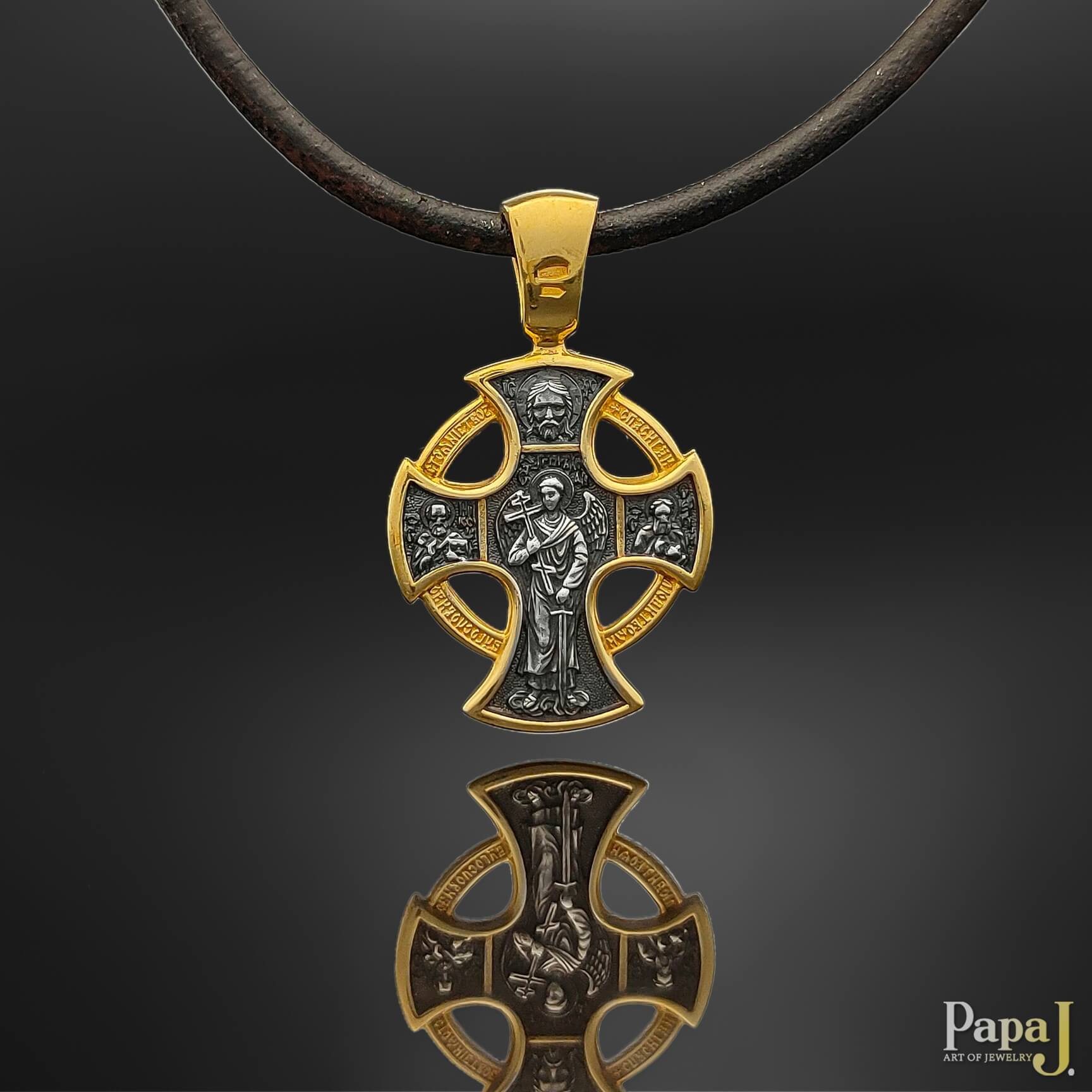 Серебряный православный крест 925 пробы с позолотой, Архангел Михаил, защитный православный крест