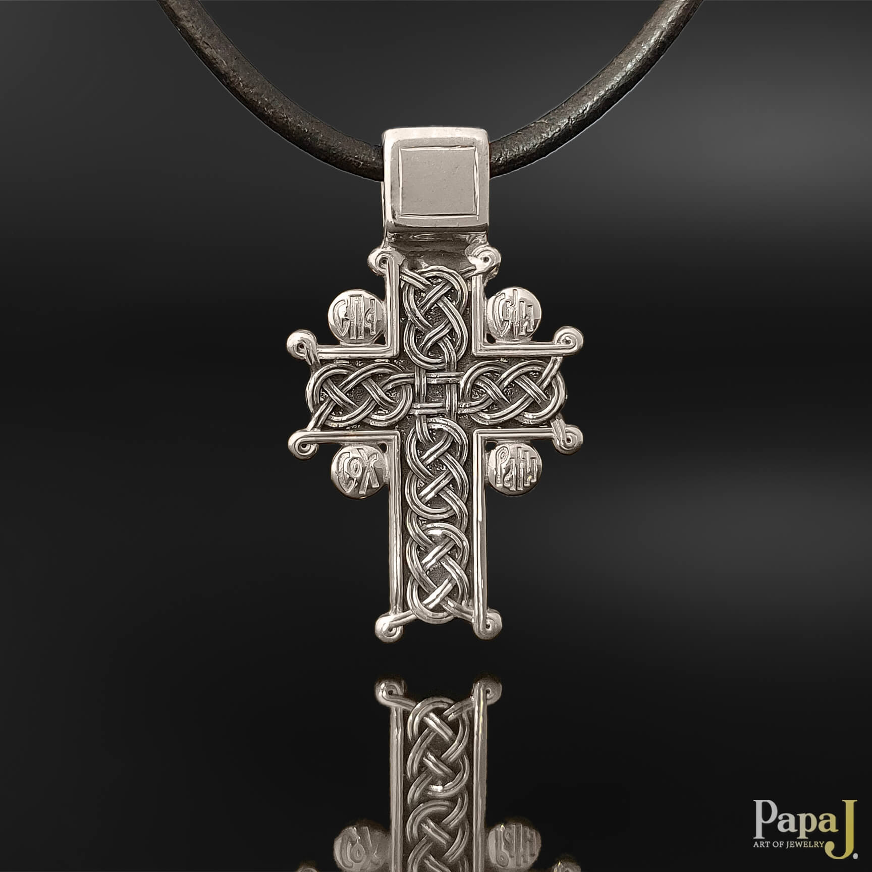 Православный крест из серебра 925 пробы с позолотой, литая вязь, вид сзади